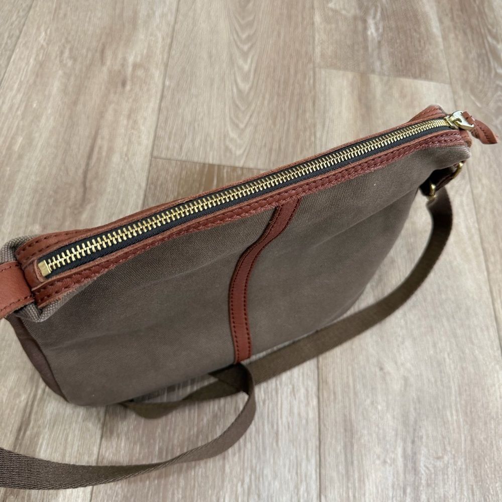 Fossil Erin Canvas and Leather Top Zip Crossbody Handbag Adjustable Pink Brown - Picture 2 of 15
